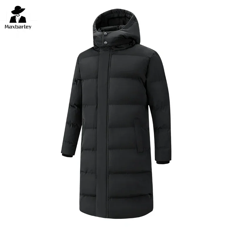 2024 Winter Jacket Men\'s Long Minimalist Solid Color Warm Detachable Hooded Parka Men Snow Clothes Thick Down Cotton Padded Coat