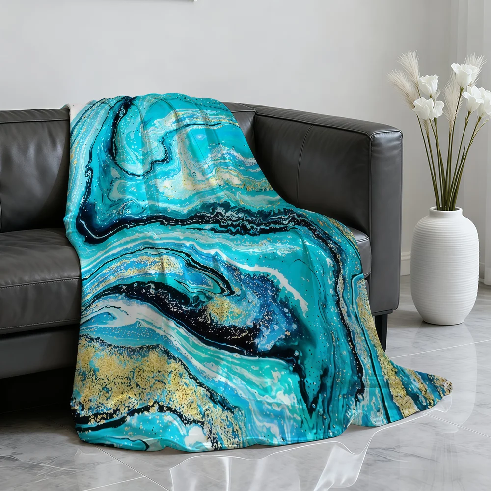 Dark Blue Marble Blanket Soft Throw Blanket for Home Bedroom Bed Sofa Picnic Travel Office Rest Cover Blanket Gift