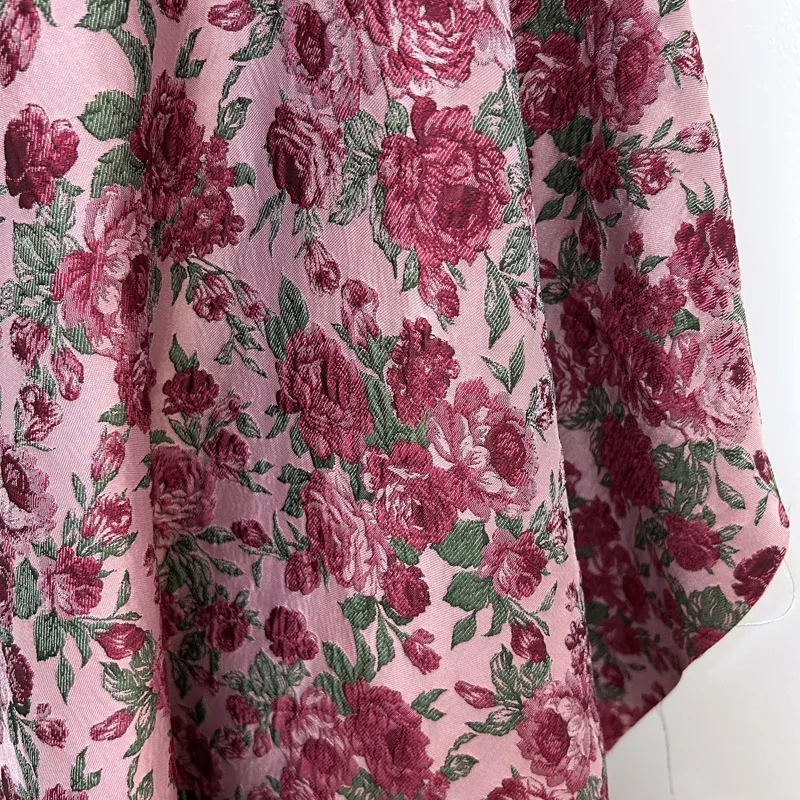 Pre-cut 3D Rose Embossed Brocade, Pink Vintage Raised Floral Jacquard Fabric For Dresses Evening Wear Home Decor Craft Projects