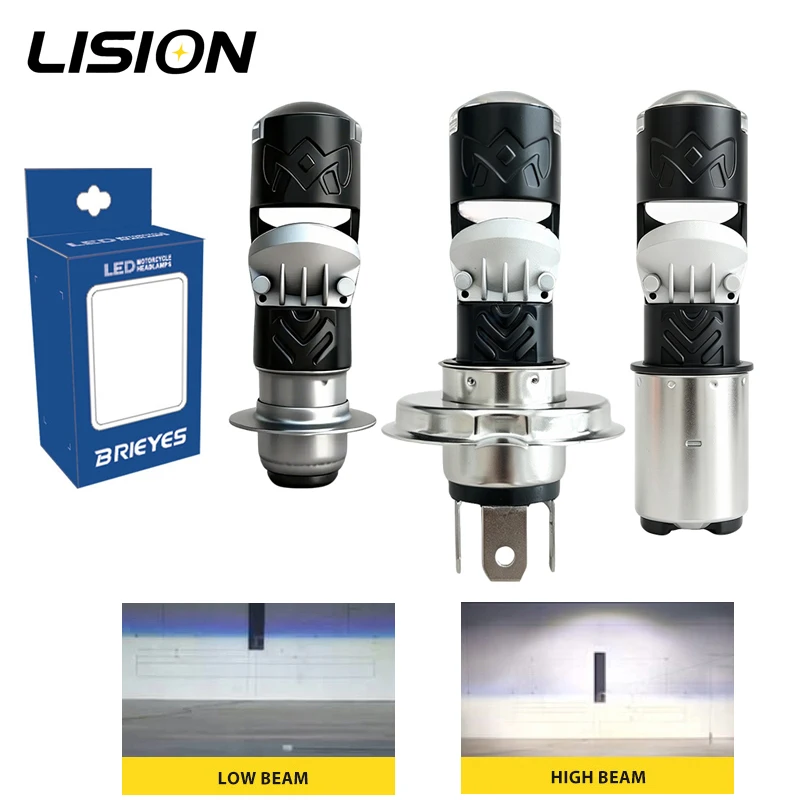 1pc Mini Projector LED Headlight Bulb Low&High Beam H4/HS1 BA20D/S2 P15D/H6M/T19 White 11Watts AC/DC9-60V for Motorcycle ATV UTV