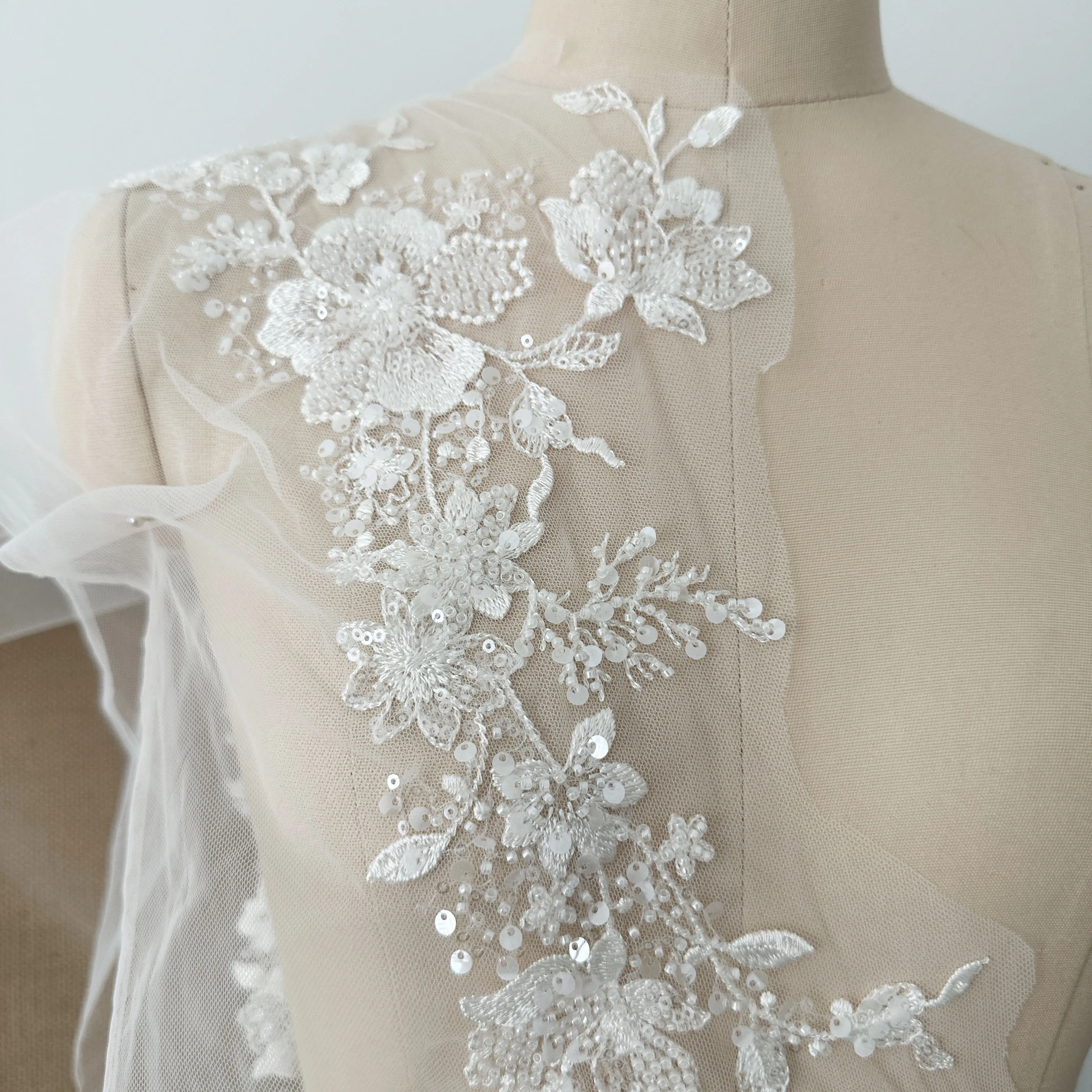 2 Yards dünne Perle Perlen Spitze Trim in Elfenbein, Braut schleier Riemen für Hochzeit Schärpe, Stirnband Schmuck Kostüm Design – Detail 8