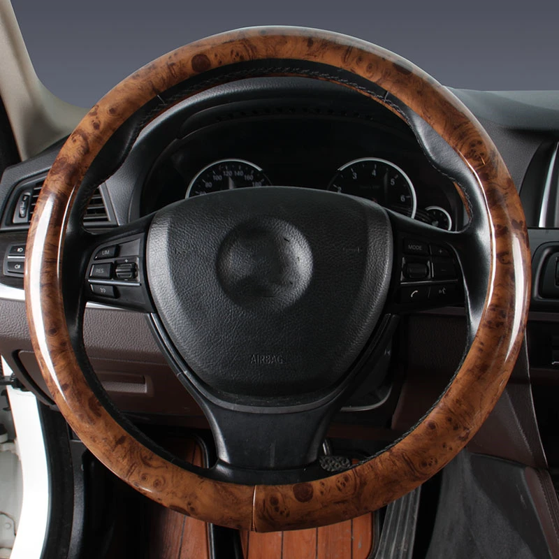 Universal Car Steering Wheel Cover Spliced With Leather and Crystal Wood Grain Non-slip and Wear-resistant 37-38cm Four Colors