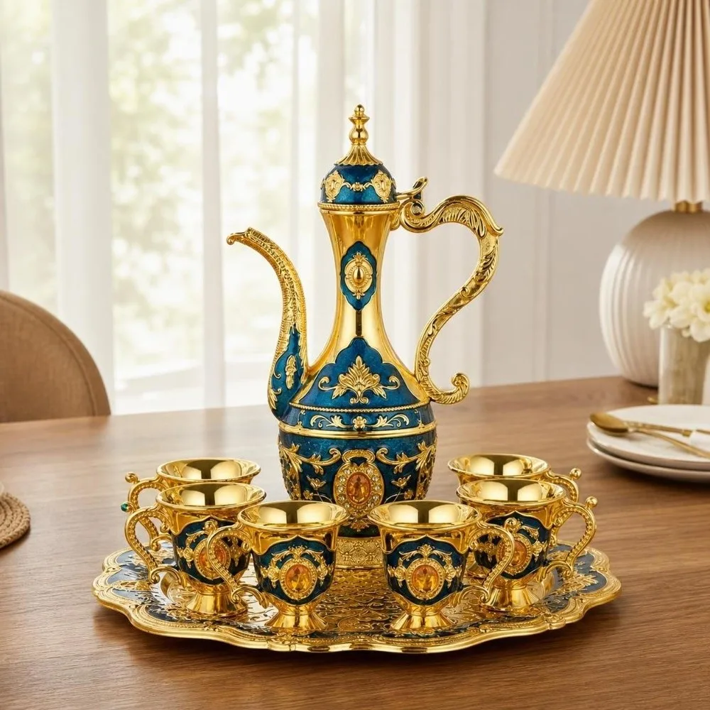 Gifts Luxury Turkish Tea Set Multifunctional Decorative Teapot Kit Metal European Style Coffee Pot Set Party view 2