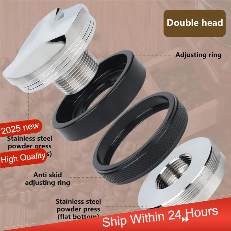 

Нержавеющая сталь 304, 3 угла, наклонные и плоское основание, двойная головка, кофейный порошок, тампер, портафильтр для эспрессо, фильтр ~ желт.