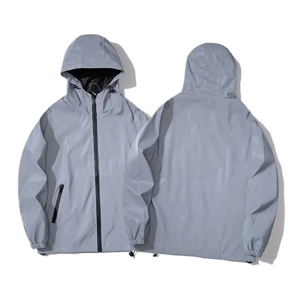 

Men Sports Jacket Reflective Hooded Jacket for Men with Windproof Design Zipper Closure Double Pocket Ideal for Climbing Hiking