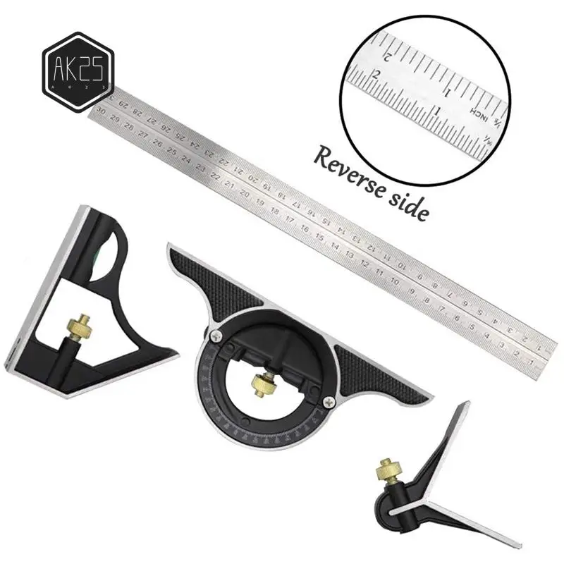 

AK25-Multifunctional Combination Angle Ruler 90 Degrees 45 Degrees Angle Ruler Right Angle Ruler