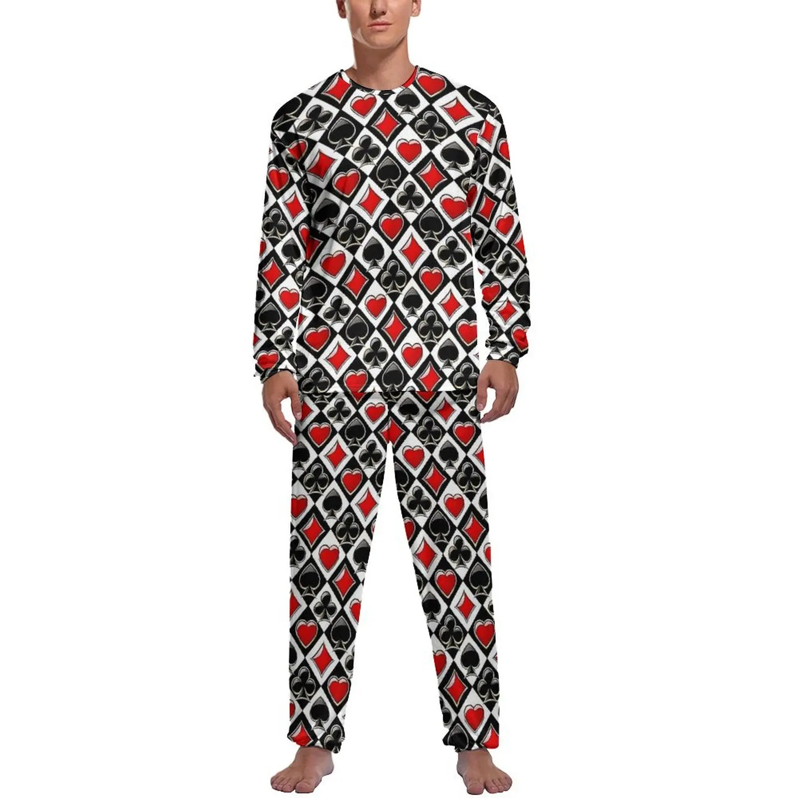 Playing Cards Pajamas Male Card Suits Print Kawaii Sleepwear Autumn Long Sleeve 2 Pieces Bedroom Printed Pajama Sets