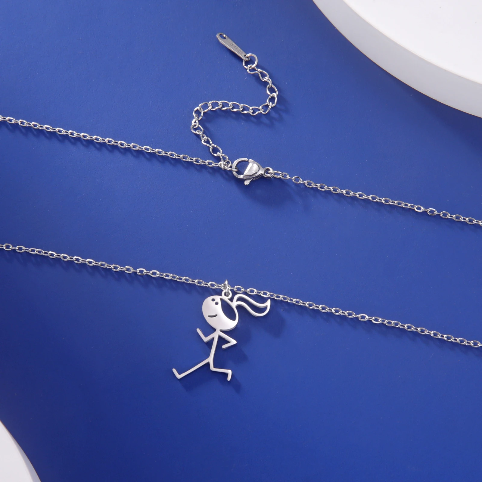 Unift Cartoon Running Girl Necklace for Women Daughter Stainless Steel Chain Fashion Trendy Athlete Sporty Jewelry Birthday Gift