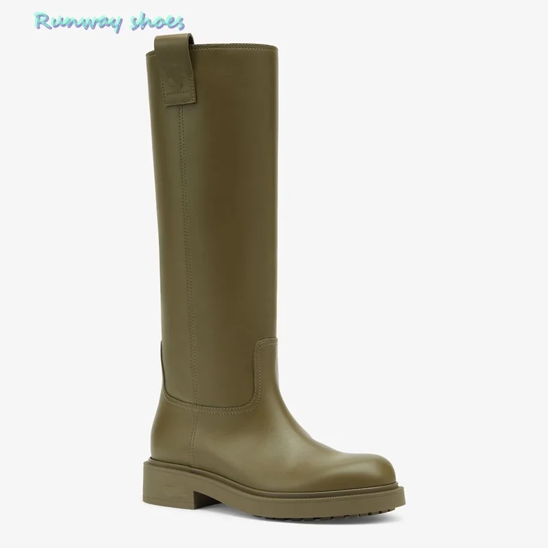 Green Round Head Winter knee High Boots Handmade Customized Models High End Women's Boots Buckle Boots Women's Luxury Boots
