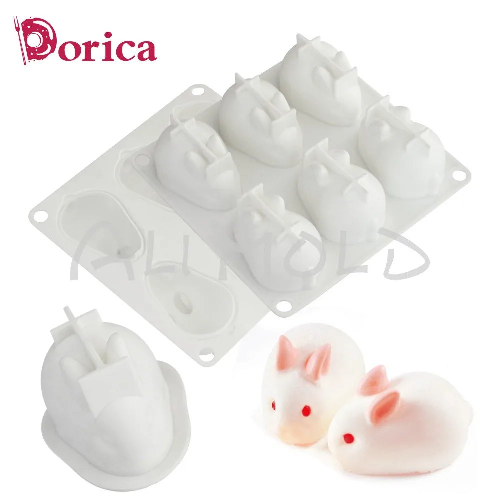 6 Holes Rabbit Easter Silicone Mold Single 3D Bunny Cake Mould Handmade Soap Candle Model Mousse Cake Decorating Tools Bakeware