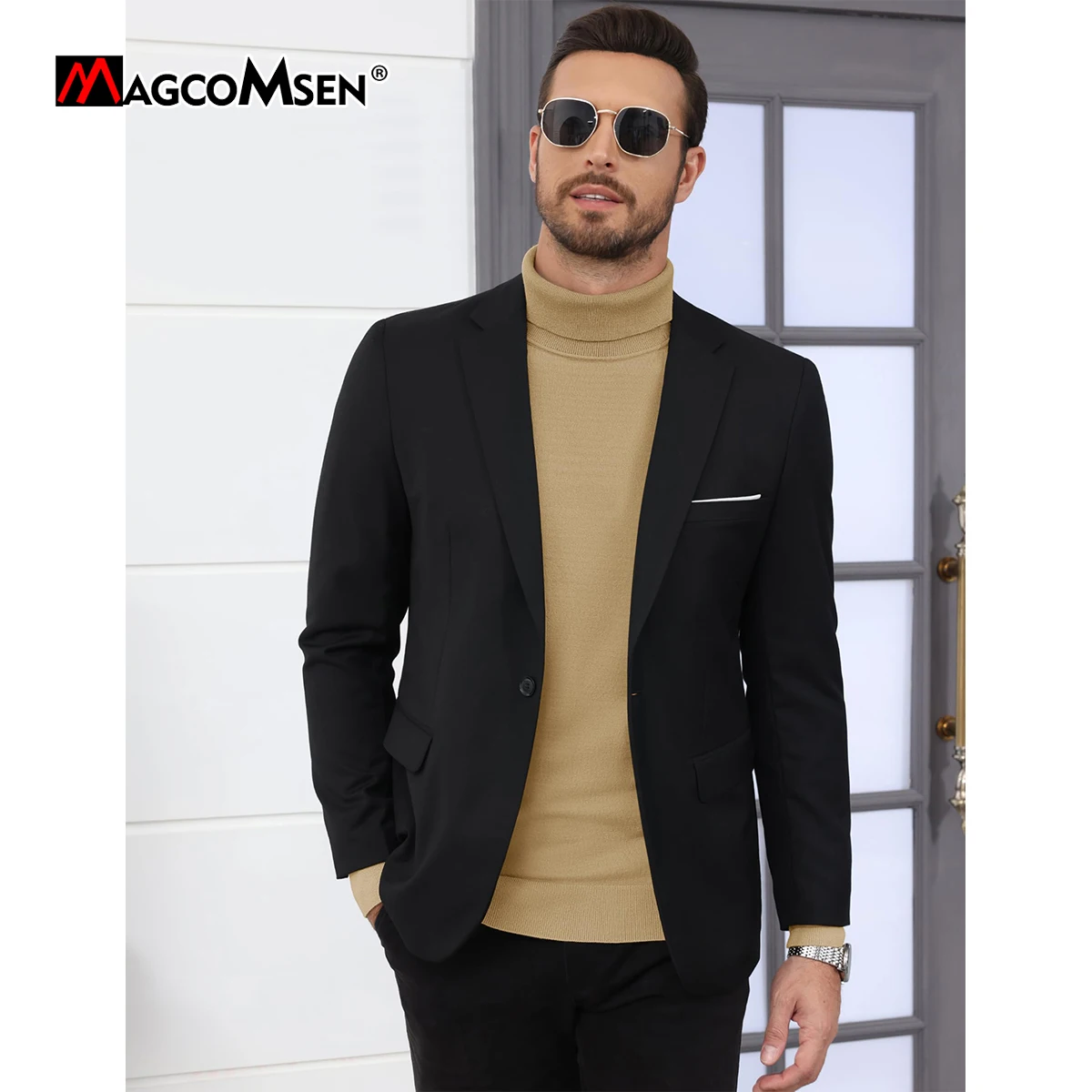 MAGCOMSEN Turtleneck Sweaters Men's Long Sleeve High Neck Warm Knitted Pullovers Casual Slim Fit Lightweight Sweater Winter Male