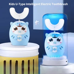 360° Automatic Kids Electric Toothbrush U Shaped Cartoon Pattern for Children Sonic Toothbrush Rechargeable with Blue Light IPX7
