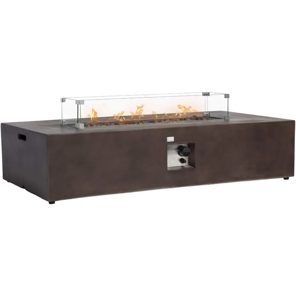 

Outdoor Propane Fire Pit Table 56" X 28" Rectangle Bronze Compact Concrete-like Finish, Csa Certified, 50,000 Btu,wind Guard,