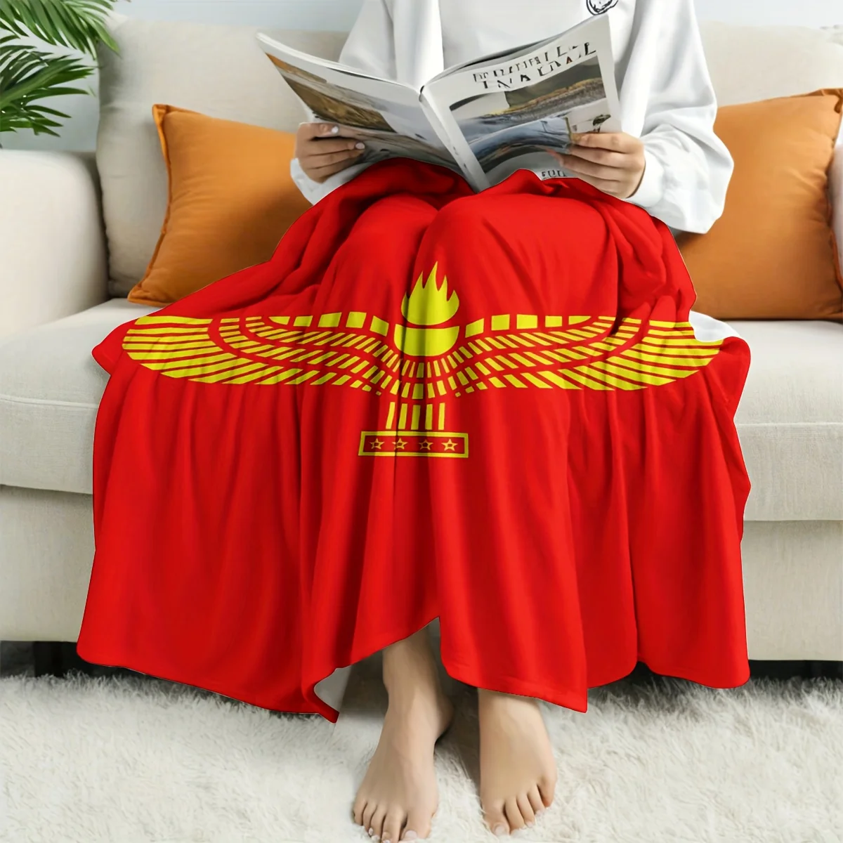 The Red Background with a Yellow Eagle Totem Is Unique And Eye-Catching. The Plush Material Is Fluffy And Practical in a Large S
