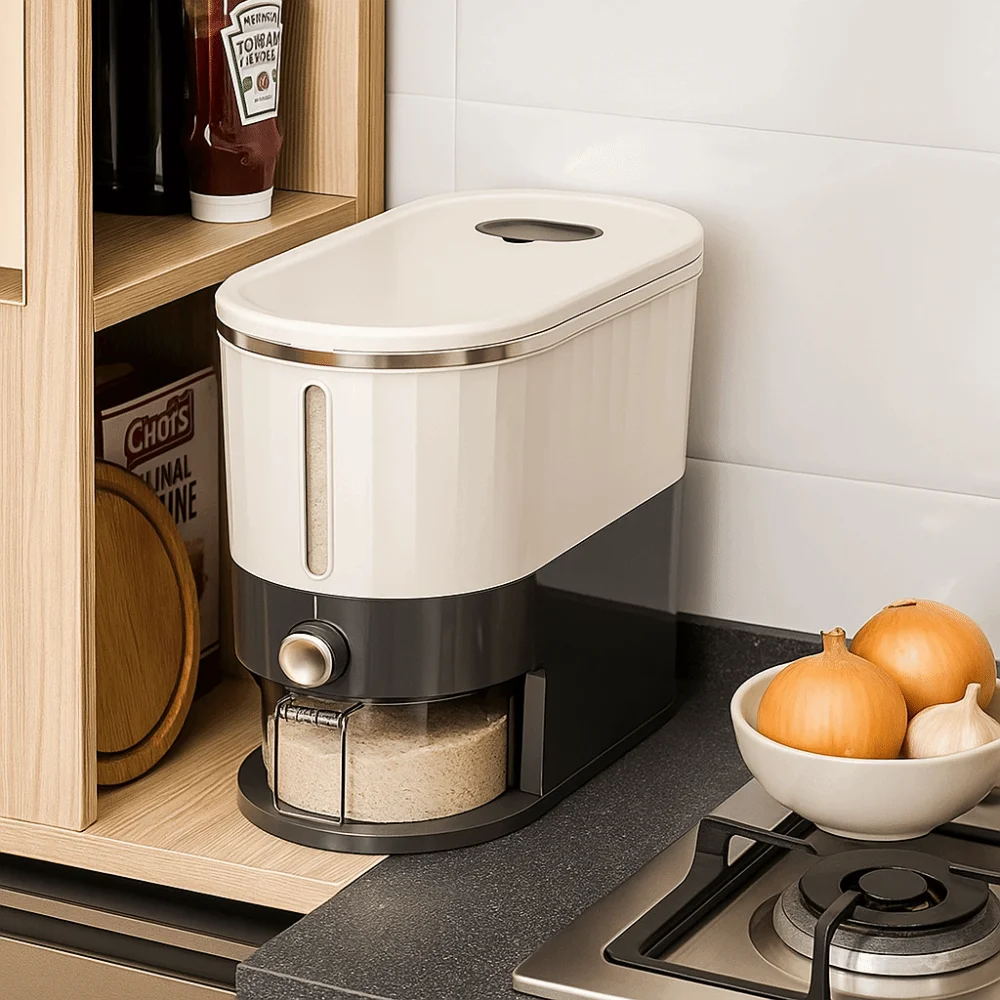 

Large Capacity Press Metering Rice Bucket Visible Design Anti-Insect Flour Storage Bucket Moisture-Proof with Measuring Cup