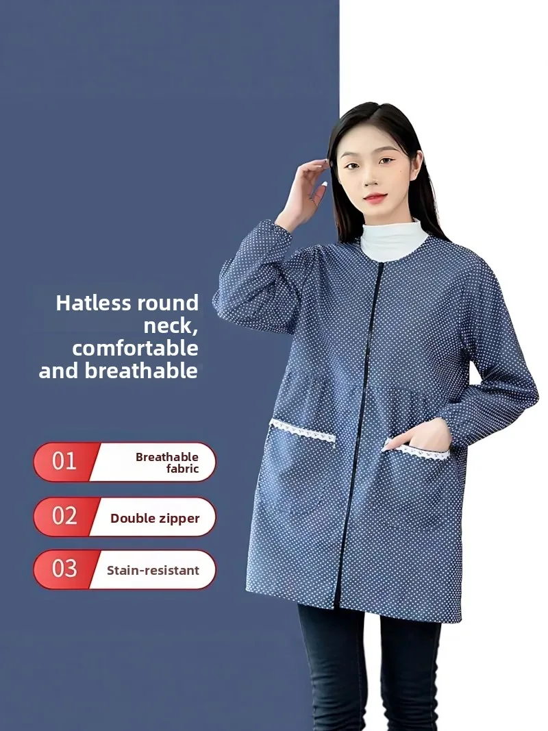 

Новый модный женский фартук с длинными рукавами и круглым вырезом, универсальный, на все сезоны, для взрослых, для кухни, готовки, домашней работы, защитный халат