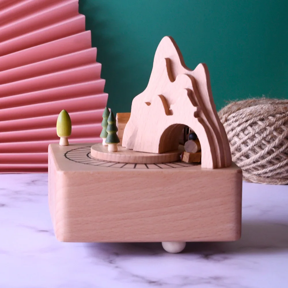 Alishan Little Train Music Box Handmade Wooden Clockwork Music Box Christmas Gift Holiday Birthday Gift