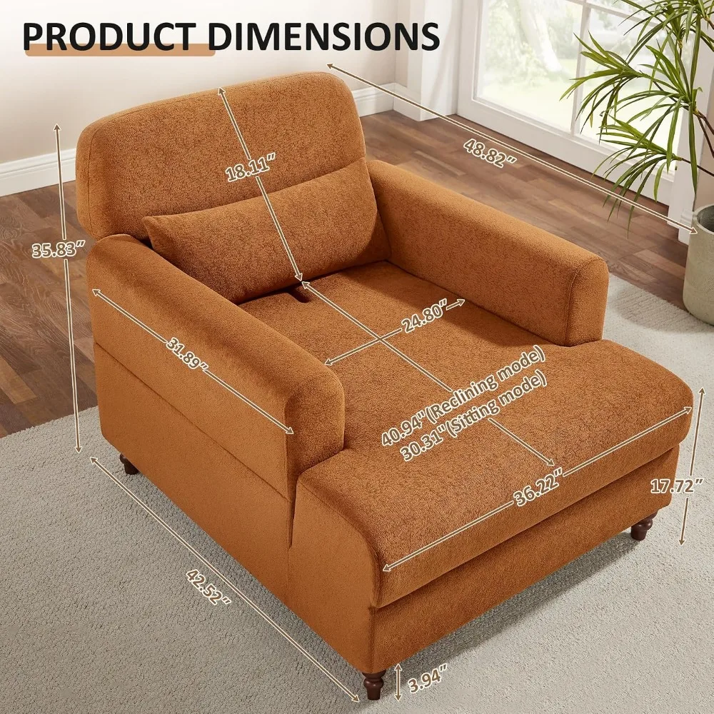 Oversized Chaise Lounge Chair with Adjustable Backrest, Chenille Camel