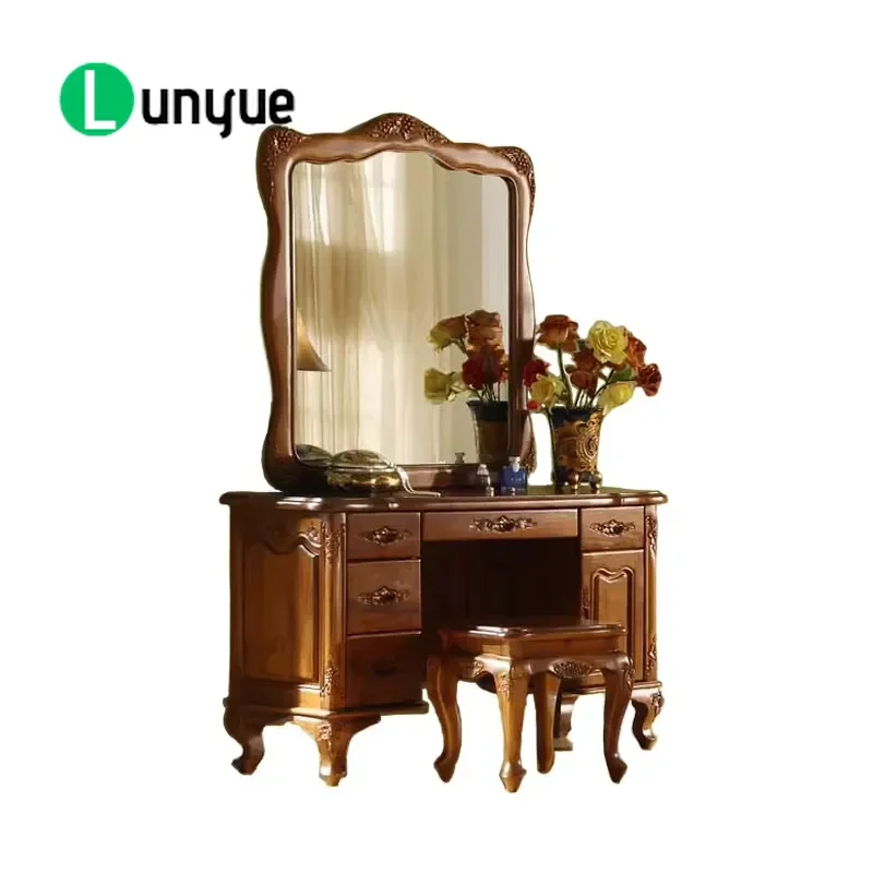 Luxury Hand Carved Teak Dresser with Mirror Grape Pattern Bedroom Furniture Storage Cabinet Elegant Home Decor