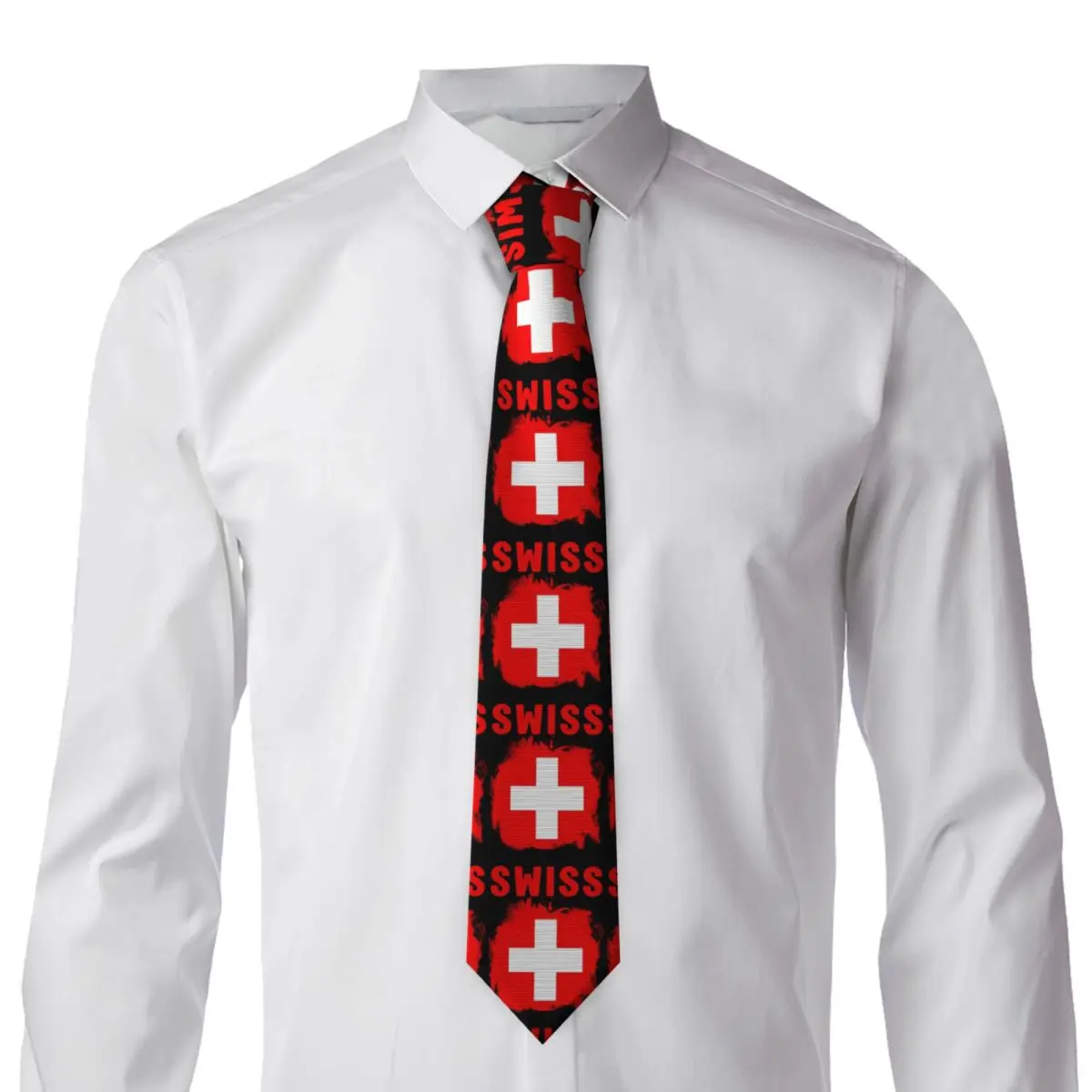 Swiss Switzerland Flag (14) Necktie for Men Silk Polyester 8 cm Neck Ties Party Accessories Tie Casual Gravatas