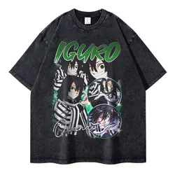 Iguro Obanai T Shirts Oversized Vintage Washed Anime Demon Slayer T-shirt Short Sleeve Kimetsu No Yaiba Nezuko Tanjiro Tops Tees