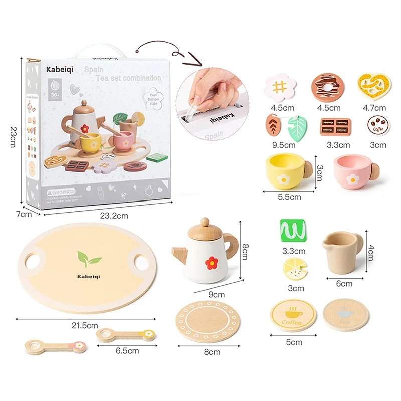 Service à thé en bois pour petites filles, jouets en bois, service à thé pour tout-petits, accessoires de cuisine pour enfants, jouets de fête de thé