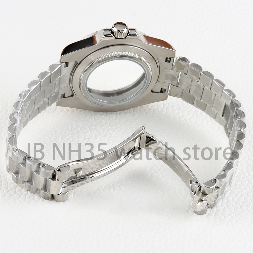 الفضة 40 مللي متر ساعة حالة 20 مللي متر حزام الفولاذ المقاوم للصدأ سوار الرئاسية ل الغواصة NH34 NH35 NH36 NH38 حركة 28.5 مللي متر الطلب