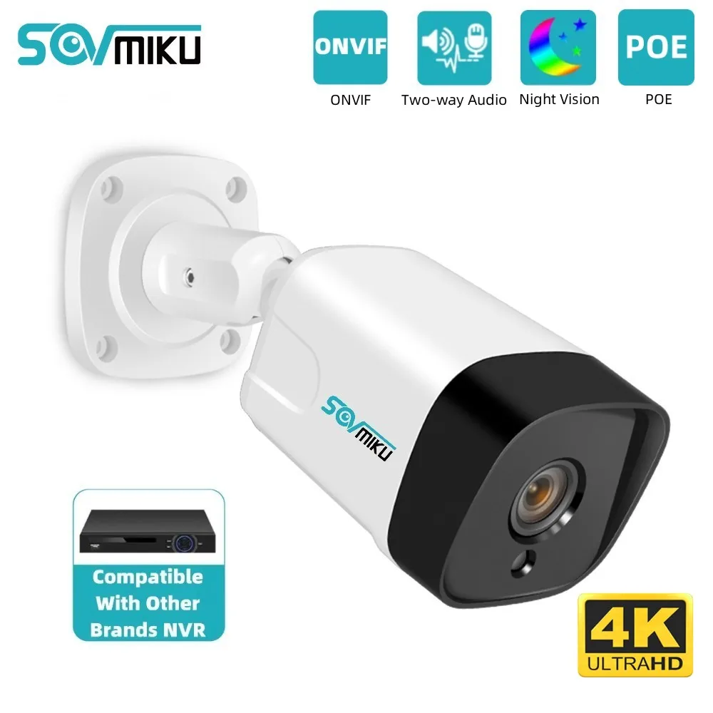 SOVMIKU 8MP 4K IP Camera POE H.265 Onvif Bullet CCTV Security Camera Color Night Vision Outdoor Waterproof Audio Security Camera