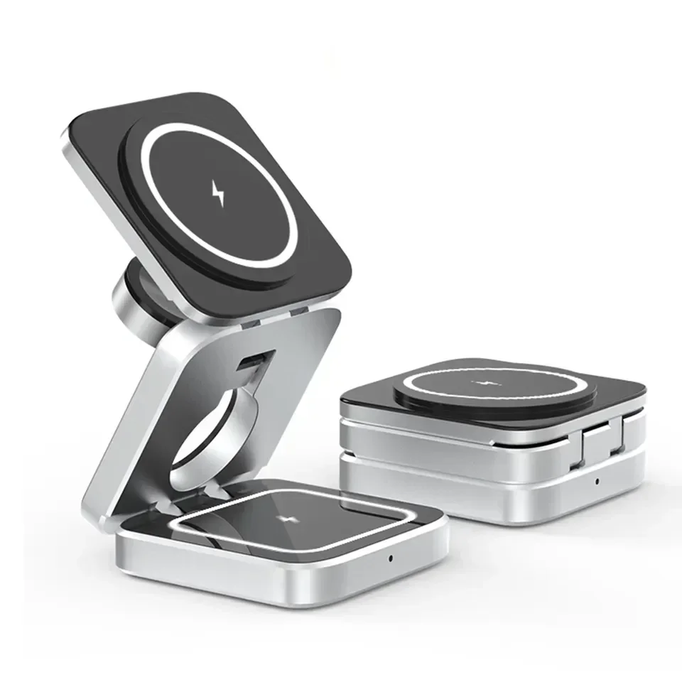

Travel 3 in 1 Magnetic Wireless Charger Foldable Stand Dock for IPhone 15, 14, AirPods,iwatch for Apple / for Samsung Galaxy S23