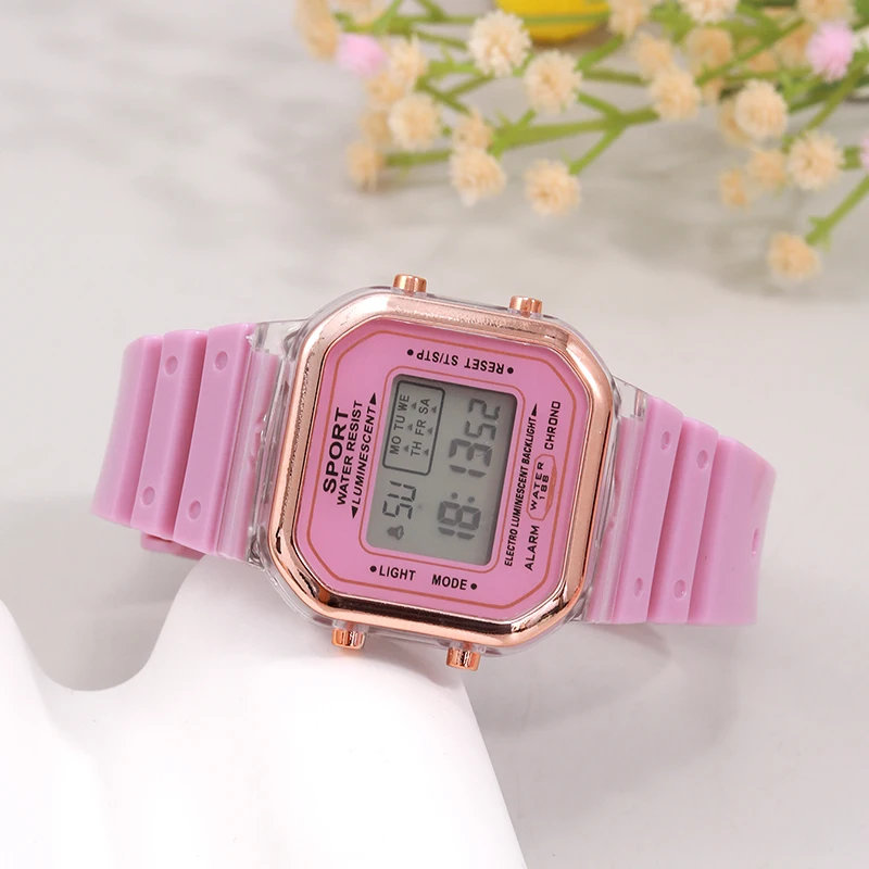 New Fashion Digital Student Transparent Electronic Watch Candy Multicolor LED Women Men Sports Waterproof Watches Clock Gift