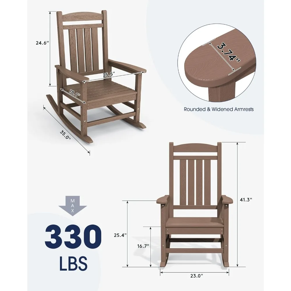 Weather Resistant Outdoor Rocking Chair Set of 2, High Density Polyethylene Patio Rocking Chairs with 330lbs Support for Adults