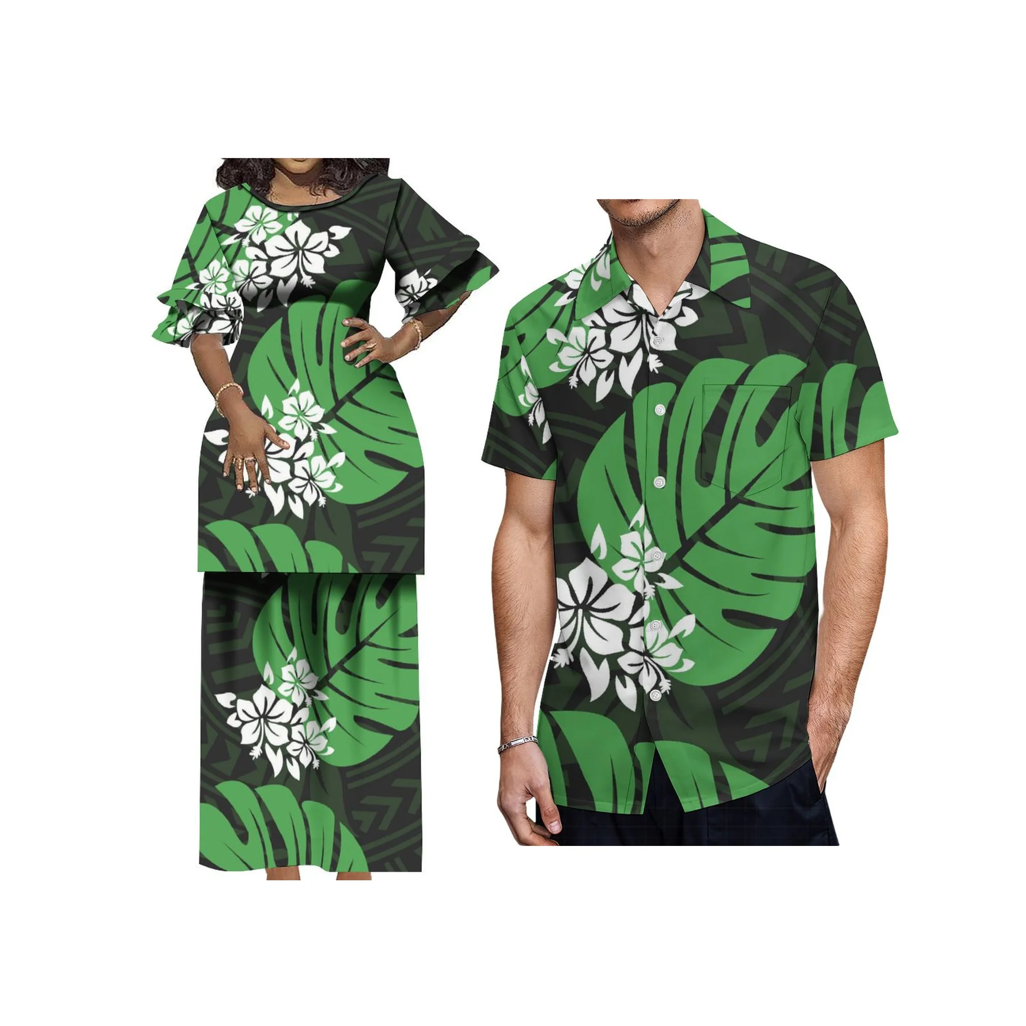 

Free Shipping Ladies Half Sleeve Maxi Dress Top and Skirts 2 Pcs Custom Tonga Samoa Puletasi Big Size Dress