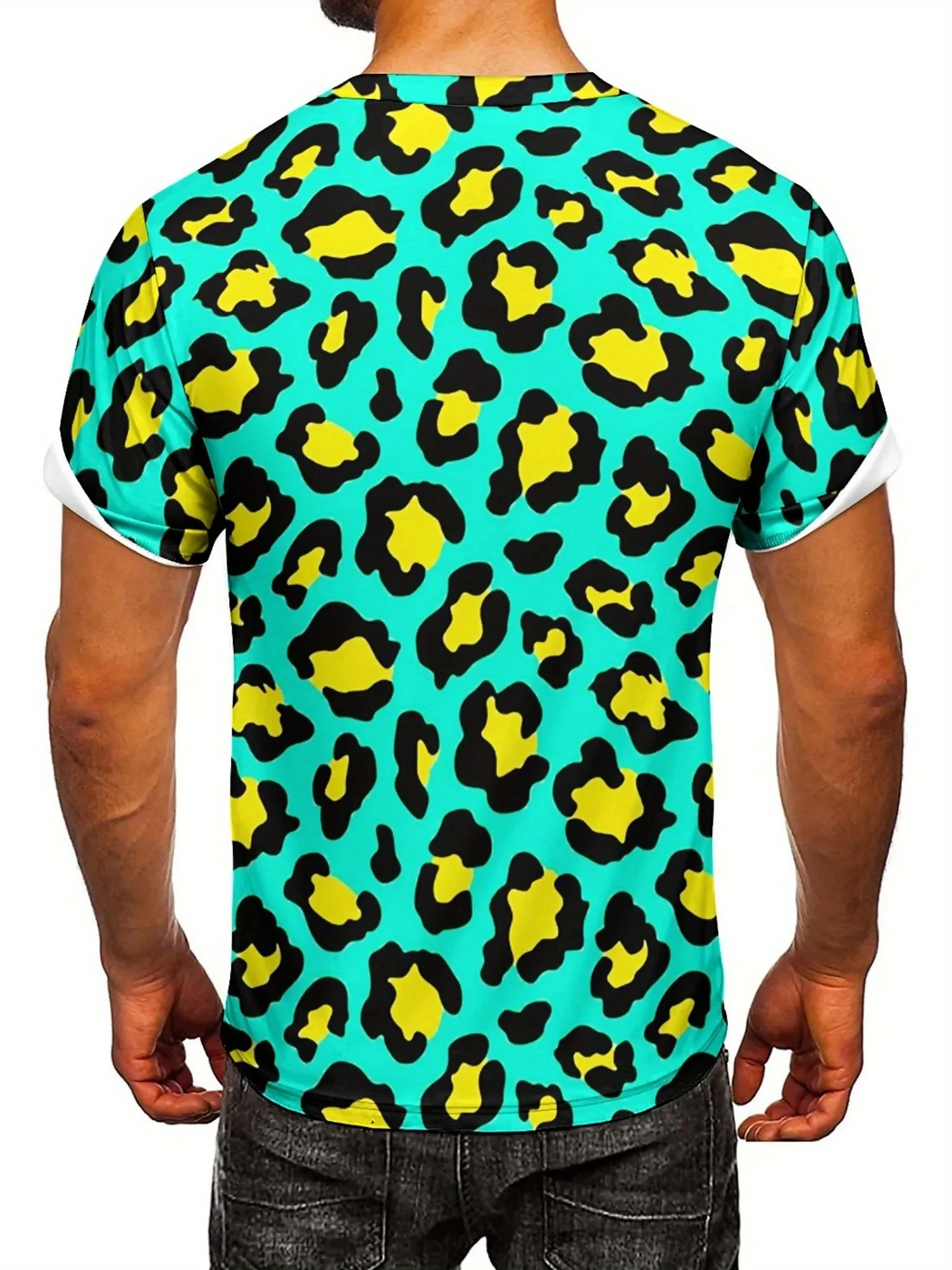 Men's 3D Leopard Print Tie-Dye T-Shirt - Retro Harajuku Streetwear Style, Soft Polyester Short Sleeve Tee