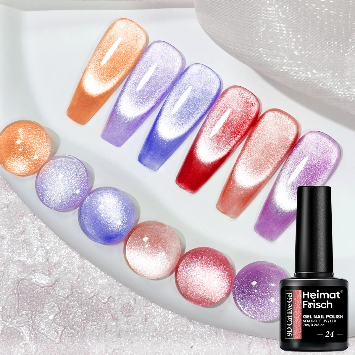 Heimat Frisch Single 0.24oz Crystal Cat Eye Gel Nail Polish - Holographic glitter, translucent and magnetic effect, long-lasting