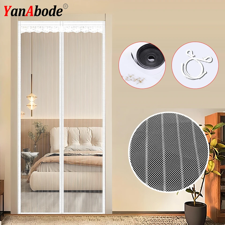 YanAbode White Magnetic Door Screen Mosquito Nets Auto Close To Prevent Mosquitoes Insects For Indoor Kitchen And Living Rooms