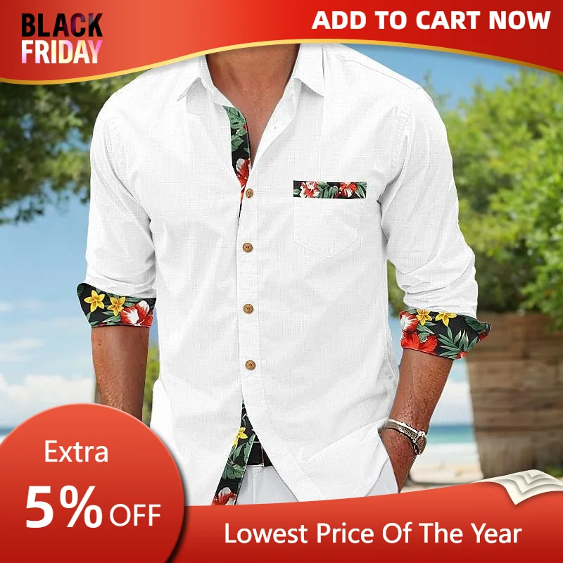 Men\'s shirts casual and comfortable summer Hawaiian beach shirts pocket floral lapel tops casual fashionable daily wear