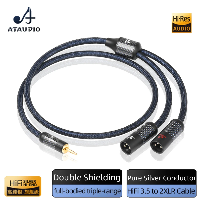 

ATAUDIO HiFi 3.5 to 2XLR Cable Pure Silver Male to Male/Female 3.5mm Jack to Dual XLR 3Pin for Mixer AMP PC Premium Audio Cable