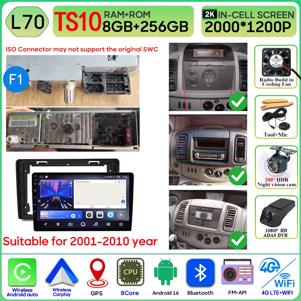 Autoradio Android 16 Voor Renault Trafic 2 Voor Opel Vivaro EEN Voor Nissan primastar 2001-2014 GPS Navigatie Carplay Android Auto