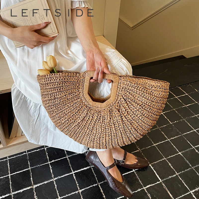 

Женская вместительная плетеная сумка-веер LEFTSIDE для отпуска, пляжа и повседневного использования, эстетичная сумка через плечо, модель 2026 года, сумка-тоут