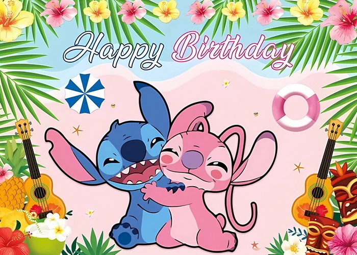 Disney Lilo Stitch Party Backdrops Children\'s Happy Birthday Decoration Photographic Background Decorations Custom Decor Banner