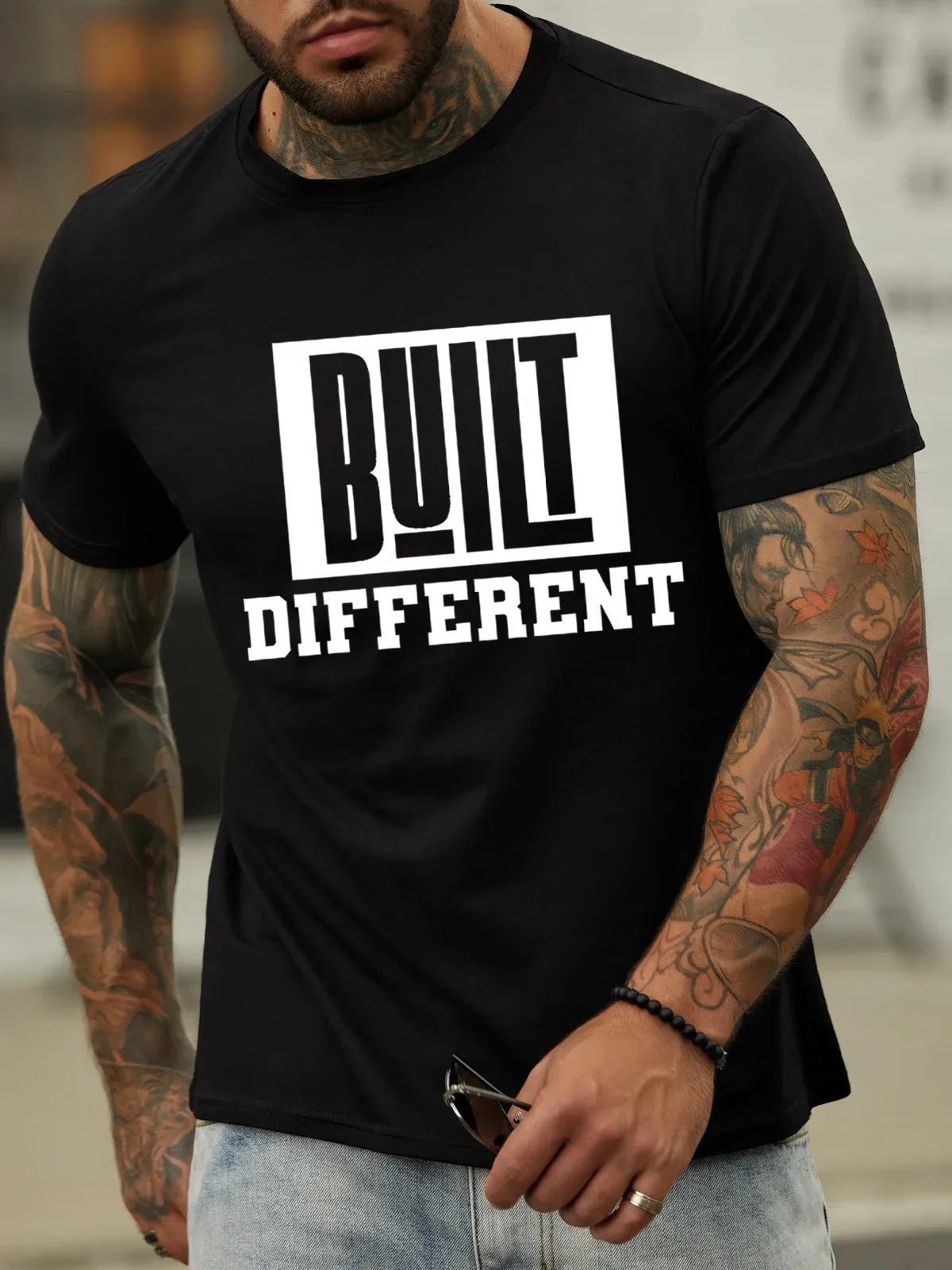 Cotton Built Different Loose Text Letters Casual Crew Neck T-Shirt