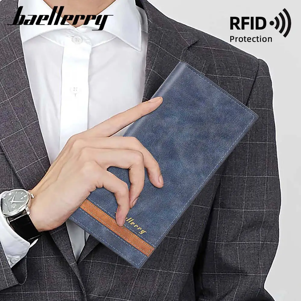 Baellerry High-end Men's Retro Matte Long Wallet Multi-card Slot Zipper Anti-demagnetization High-end Small Coin Purse