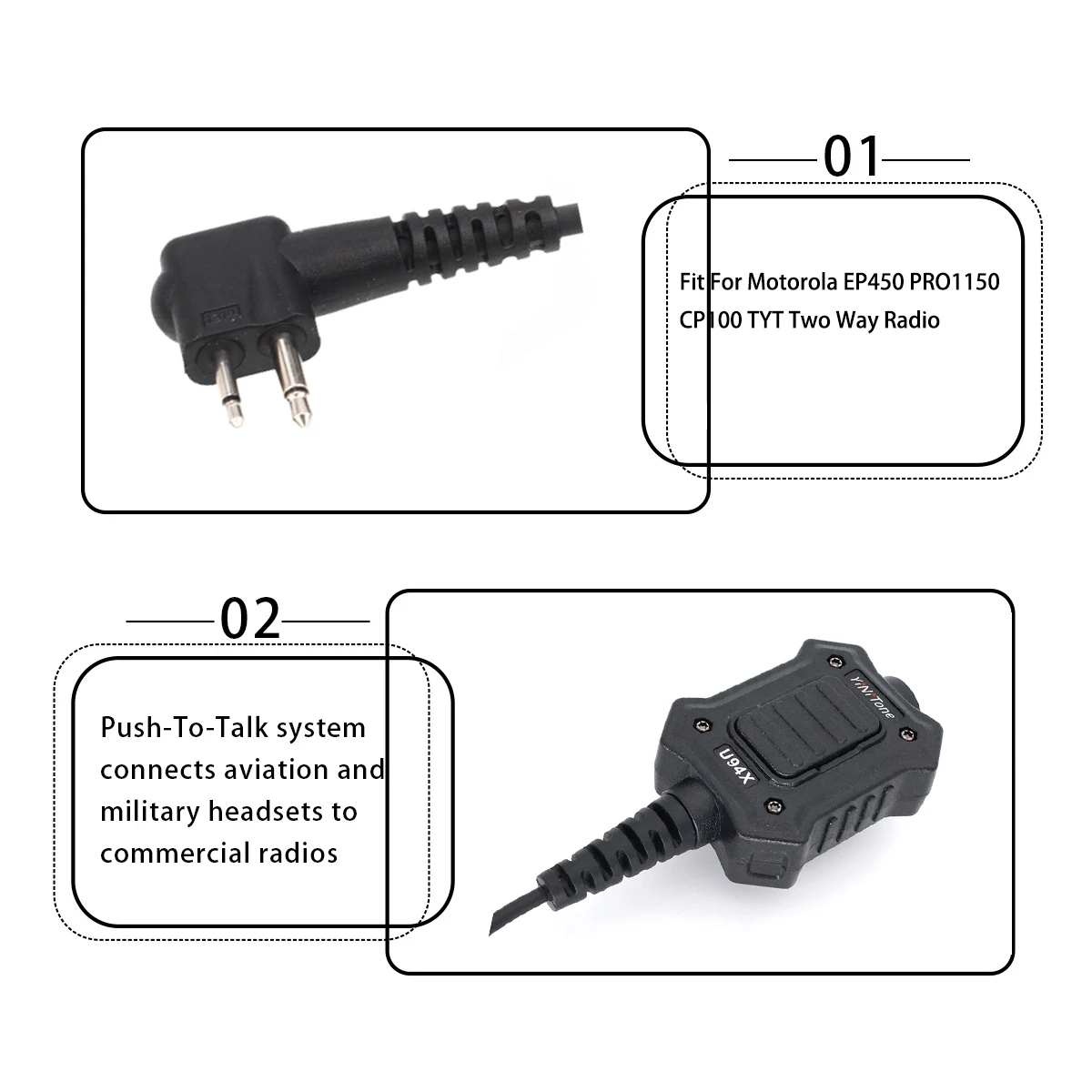 Zestaw słuchawkowy YiNiTone MT U94X PTT NATO z aktywną redukcją szumów i skórzanym pałąkiem na głowę do radiotelefonów Motorola EP450 PRO1150 CP100 TYT walkie-talkie