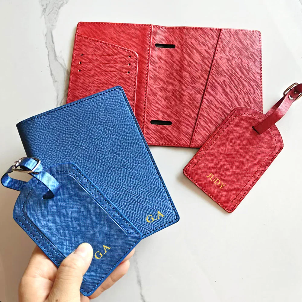 تخصيص الأحرف الأولى للسفر سافيانو حامل جواز السفر علامة الأمتعة مجموعة هدية صندوق اسم مخصص شعار النساء الرجال إكسسوارات السفر