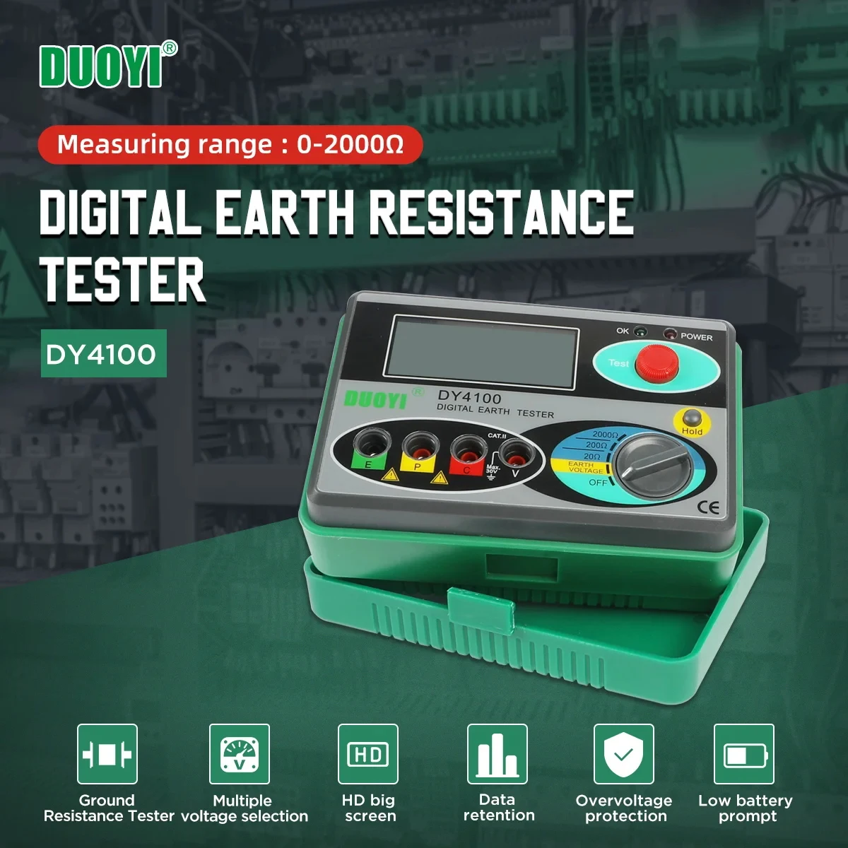 DY4100 Misuratore di resistenza digitale Meg-ohmmetro 0-2000 Ohm Elettricista Tester di resistenza di terra Strumenti di misurazione della tensione