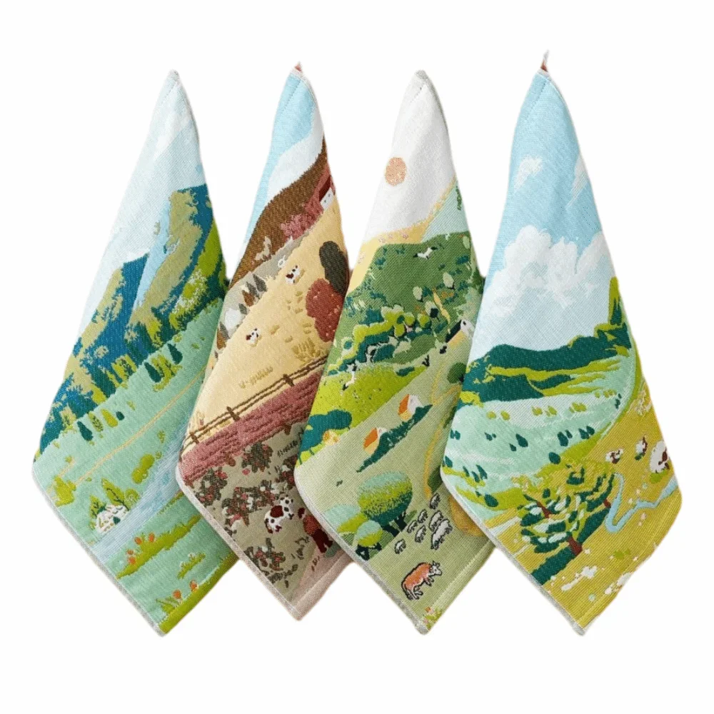34x40cm Large Hand Towel Cartoon Quick Dry Pure Cotton Dish Cloth 4 Layer Cotton Gauze Decorative Tea Towel