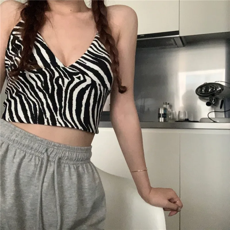 Zebra Crop Top Women Sexy Slim Summer Tank Tops Woman Casual Vest Streetwear Female Breathable Top Basic Elasticity Corset Top