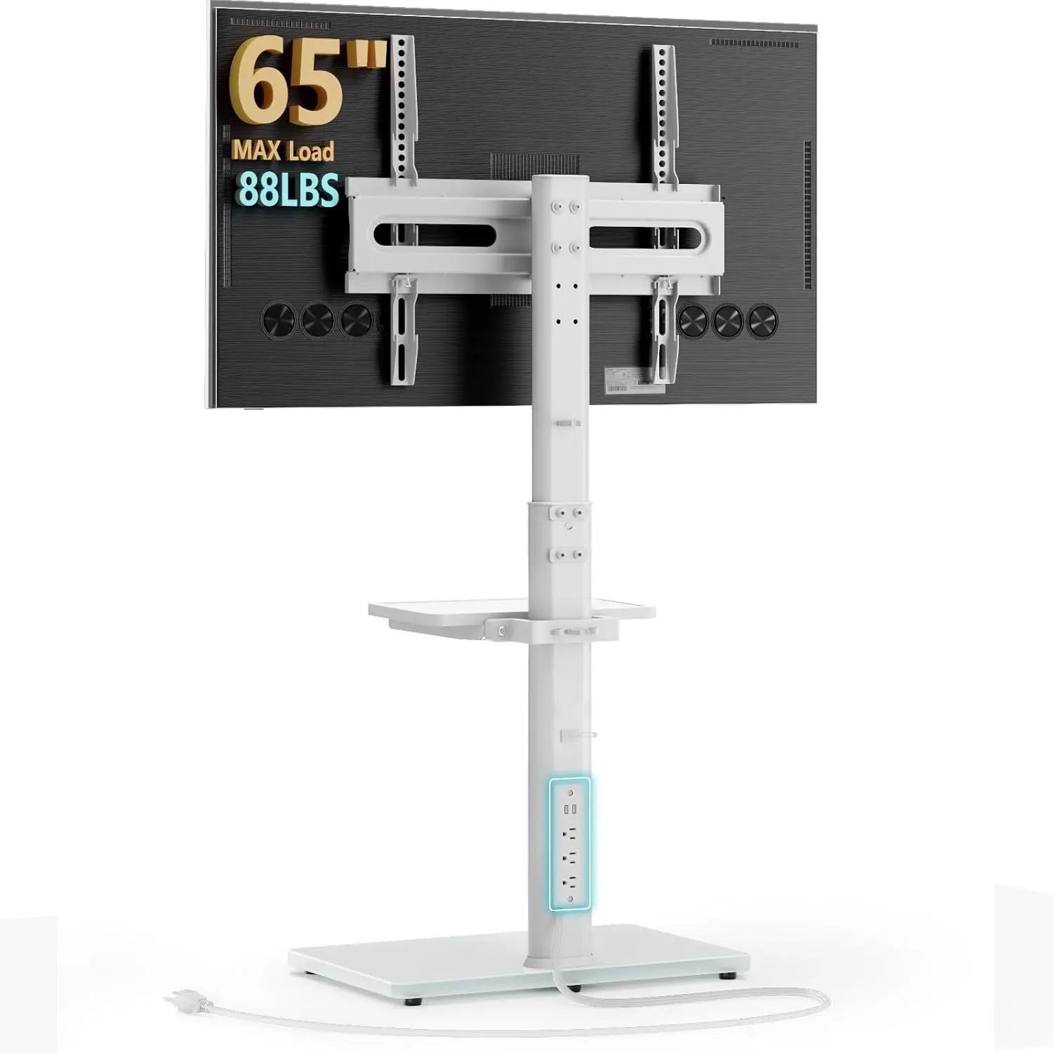 

AX WABER Floor TV Stand with Power Outlet& Shelf, Universal TV Stand Mount for 27-65 inch TV up to 88lbs, 70 Degree Swiv