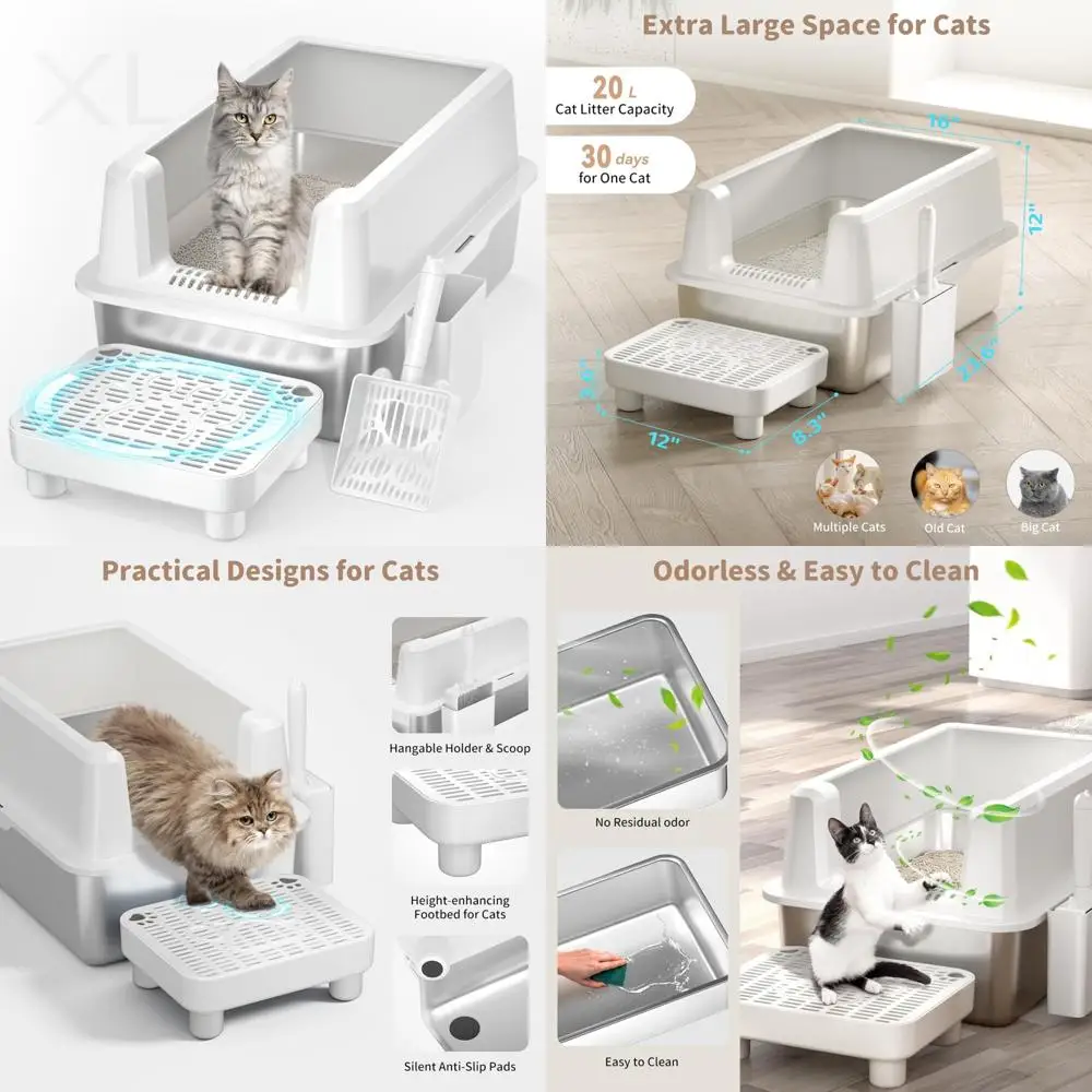 

Очень большой лоток из нержавеющей стали XL с крышкой, высокосторонний, легко чистится, без запаха, мочевой для кошек