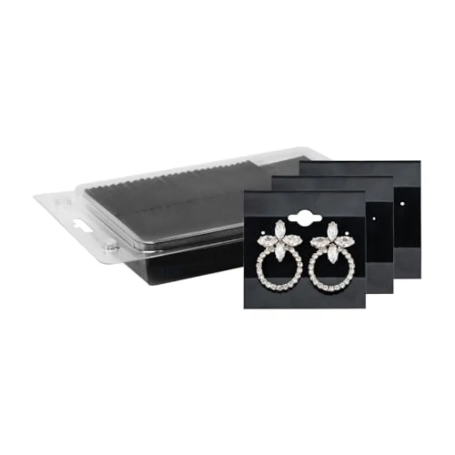 Plain 2 x 2 in Black Hanging Earring Cards Holder for Ear Studs, Velvet Plastic Display Earring Card Holder, 100 Pieces